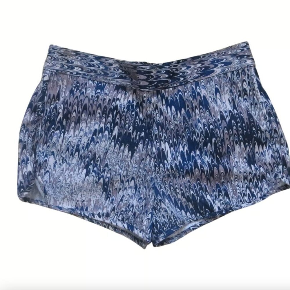 NWT French Connection Gray and Blue Cotton Blend Abstract Mini Shorts • Sz 4 🔴